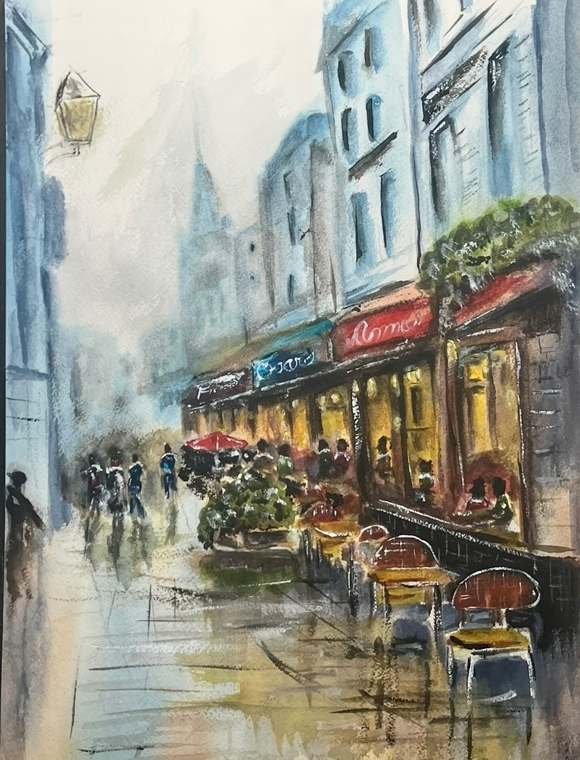 Cafe in the Rain, a painting